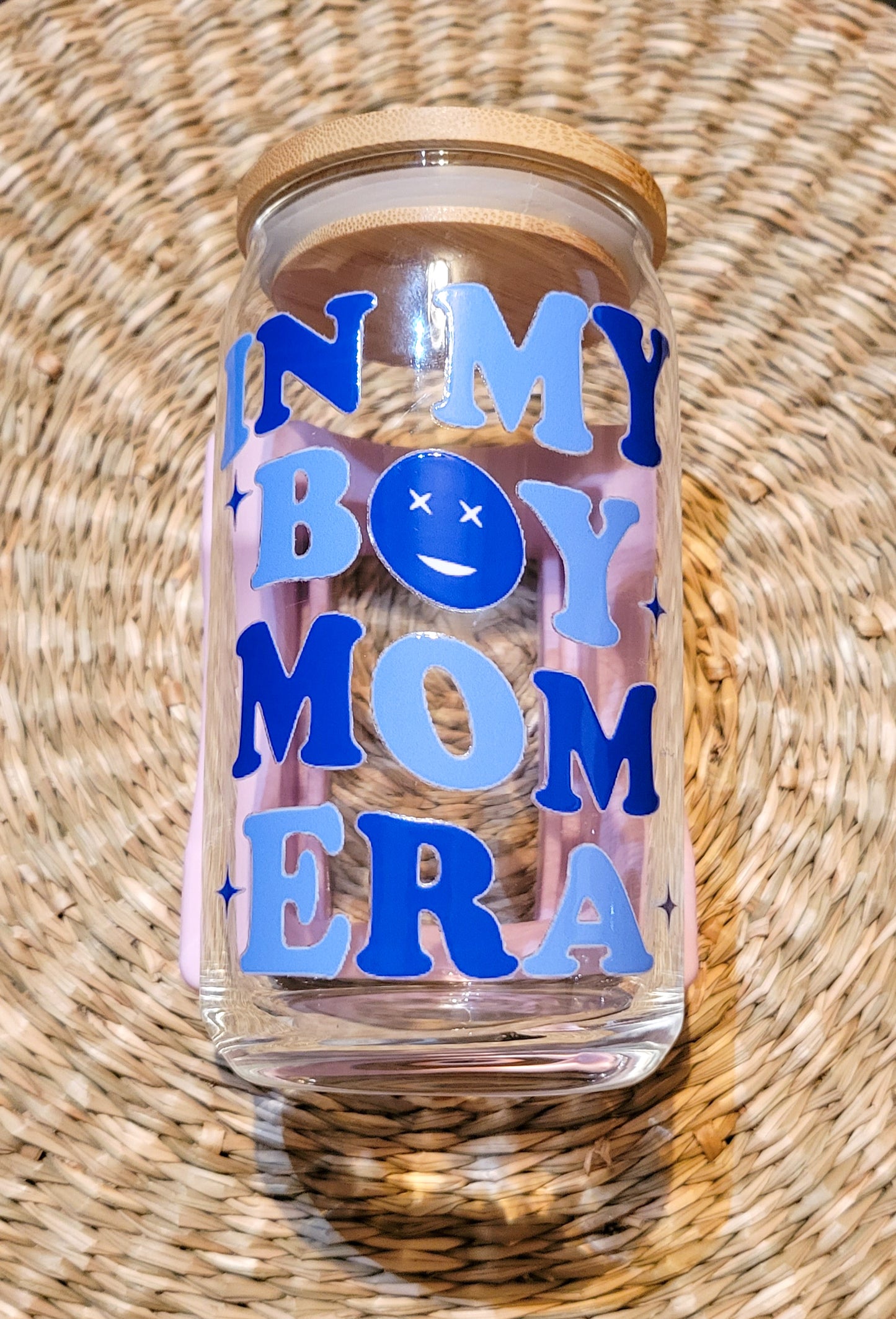 In My Boy Mom Era 16oz Glass Cup | UV DTF