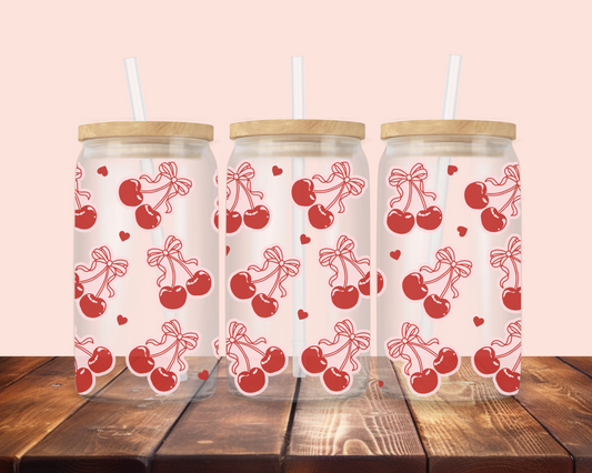 Cherry Bow & Hearts Glass Cup