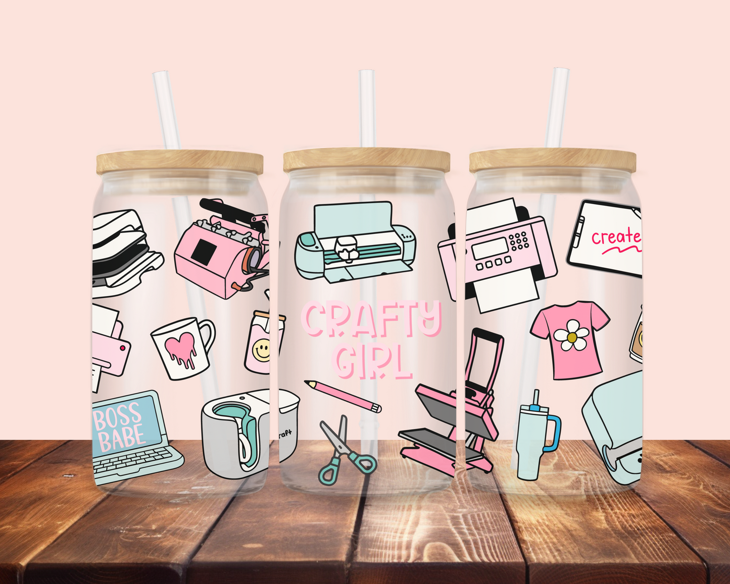 Crafty Girl 16oz Glass Cup | Double-Sided Design