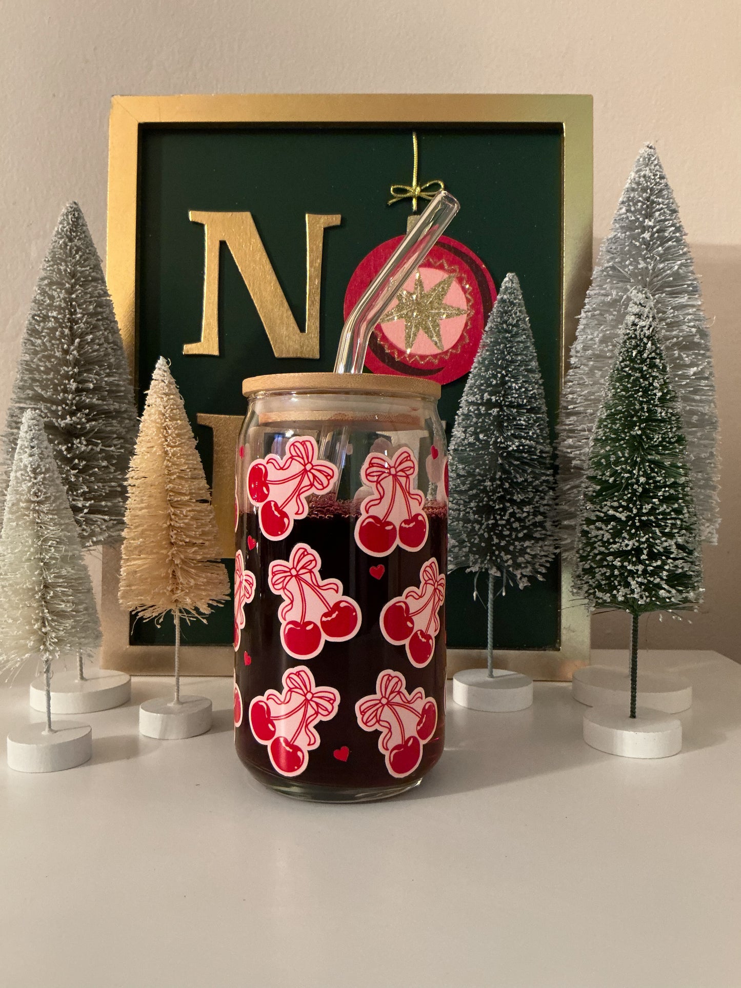 Cherry Bow & Hearts Glass Cup